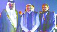 Muhammed bin Ahmed bin Towar Ali Kuwari (left), Vice Chairman of Qatar Chamber with Indian Prime Minister Narendra Modi during the Vibrant Gujarat Global Summit 2017 held at Gandhinagar, Gujarat, India.  Lulu Group Chairman and Managing Director Yusuff Al