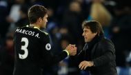 Chelsea's Marcos Alonso celebrates with manager Antonio Conte after the game Action Images via Reuters / John Sibley 