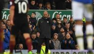 Manchester City's Spanish manager Pep Guardiola reacts during the English Premier League football match between Everton and Manchester City at Goodison Park in Liverpool, north-west England on January 15, 2017. AFP / Paul ELLIS 