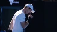Andy Murray of Great Britain reacts his men's singles first round match against Illya Marchenko (not seen) of Ukraine during the Australian Open tennis tournament at Rod Laver Arena in Melbourne, Australia on January 16, 2017. ( Recep ?akar - Anadolu Agen