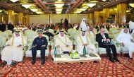 H E Ahmed bin Abdullah bin Zaid Al Mahmoud (third from left), Deputy Prime Minister and Minister of State for Cabinet Affairs; H E Sheikh Abdullah bin Saud Al Thani, Governor of Qatar Central Bank, and other officials during the Global Conference on Money