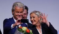 France's National Front leader Marine Le Pen and Netherlands' Party for Freedom (PVV) leader Geert Wilders take a Selfie during a European far-right leaders meeting to discuss about the European Union, in Koblenz, Germany, January 21, 2017. (REUTERS/Wolfg