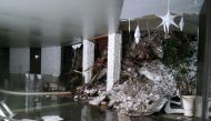 A handout picture released on January 21, 2017 by the Corpo Nazionale Soccorso Alpino e Speleologico (CNSAS) shows a wall of snow engulfing the inside of the Hotel Rigopiano, near the village of Farindola, on the eastern lower slopes of the Gran Sasso mou