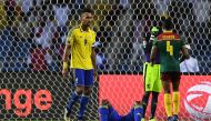 Gabon's forward Pierre-Emerick Aubameyang reacts at the end of the 2017 Africa Cup of Nations group A football match between Cameroon and Gabon at the Stade de l'Amitie Sino-Gabonaise in Libreville on January 22, 2017. / AFP / GABRIEL BOUYS
