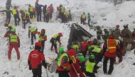 A handout picture released on January 23, 2017 by the Corpo Nazionale Soccorso Alpino e Speleologico (CNSAS) shows rescue teams working at the avalanche-hit Hotel Rigopiano, near the village of Farindola, on the eastern lower slopes of the Gran Sasso moun