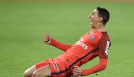 Paris Saint-Germain's Argentinian forward Angel Di Maria celebrates after scoring a goal during the French League Cup football match between Bordeaux (FCGB) and Paris Saint-Germain (PSG) on January 24, 2017 at the Matmut Atlantique stadium in Bordeaux, so