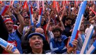 Supporters of France handball team are seen during the World Men's Handball Championship final match between France and Norway at AccorHotels Arena in Paris, France on January 29, 2017. ( Elyxandro CEGARRA - Anadolu Agency )