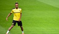 (FILES) This file photo taken on October 17, 2016 shows Dortmund's Gabonese forward Pierre-Emerick Aubameyang attending a training session at Alvalade stadium in Lisbon, on the eve of the UEFA Champions League group F football match Sporting CP vs Borussi