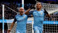 Manchester City's Gabriel Jesus celebrates scoring their second goal with Pablo Zabaleta Action Images via Reuters / Jason Cairnduff 
