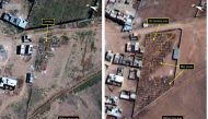 A handout image released on February 7, 2017 by Amnesty International shows the military-run Saydnaya prison, one of Syria's largest detention centres located 30 kilometres (18 miles) north of Damascus, in two distinct satellite pictures, one taken on Mar