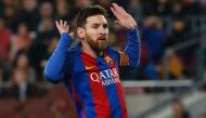 Barcelona's Argentinian forward Lionel Messi gestures during the Spanish Copa del Rey (King's Cup) semi final second leg football match FC Barcelona vs Club Atletico de Madrid at the Camp Nou stadium in Barcelona on February 7, 2017. AFP / PAU BARRENA