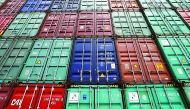 A stack of shipping containers are pictured in the Port of Miami in Miami, Florida, in this file photo. 