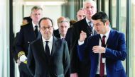 French President Francois Hollande (left) visits the new Pole ECOTOX, a scientific platform specialized in environmental toxicology and eco-toxicology research yesterday, at the business park Rovaltain in Alixan, near Valence, southeastern France.