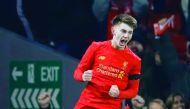 Liverpool's Ben Woodburn celebrates scoring their second goal against Leeds United during their League Cup match at Anfield, in this file picture of December 2016.