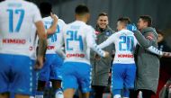 Napoli's Piotr Zielinski celebrates with teammates after scoring against Genoa. REUTERS/Ciro De Luca
