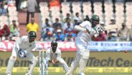 Bangladesh's Shakib Al Hasan plays a shot on the third day of a solo Test match between India and Bangladesh at the Rajiv Gandhi International Cricket Stadium in Hyderabad on February 11, 2017. (AFP / NOAH SEELAM)