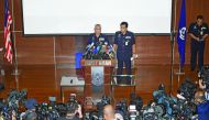 Royal Malaysian Police Deputy Inspector-General Noor Rashid Ibrahim speaks during a press conference as Selangor State Police Chief Abdul Samah Mat (right) looks on at the Bukit Aman national police headquarters in Kuala Lumpur yesterday.