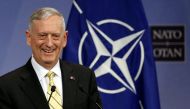 FILE PHOTO: U.S. Defense Secretary Jim Mattis addresses a news conference during a NATO defence ministers meeting at the Alliance headquarters in Brussels, Belgium, February 16, 2017. REUTERS/Francois Lenoir/File Photo
