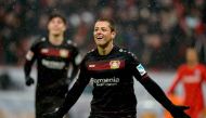 (FILES) This file photo taken on February 11, 2017 shows Leverkusen's Mexican forward Javier Hernandez (Chicharito) celebrating after scoring his 2-0 during the German First division Bundesliga football match between Bayer Leverkusen and Eintracht Frankfu