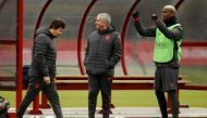 Manchester United's Paul Pogba and manager Jose Mourinho during training Reuters / Andrew Yates