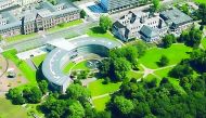 An aerial view of Bayer's new headquarters located in Leverkusen, Germany.