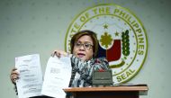 Philippine Senator Leila De Lima during a press conference at the Senate, in Manila, yesterday.