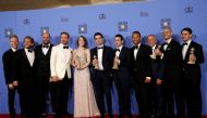 The cast and crew of ‘La La Land’ pose after winning the award for Best Motion Picture — Musical or Comedy among other awards backstage during the 74th Annual Golden Globe Awards in Los Angeles, January 8, 2017. Reuters pic.