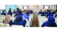 Students of the Zurich University’s ZHAW School of Management and Law attending a knowledge forum at Commercial Bank Plaza during their visit to Qatar. 