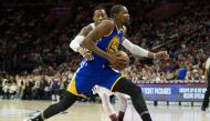 Golden State Warriors forward Kevin Durant (35) drives against Philadelphia 76ers forward Robert Covington (33) during the first quarter at Wells Fargo Center. Bill Streicher

