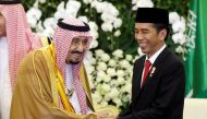 The Two Holy Mosques King Salman bin Abdulaziz, left, shakes hands with Indonesian President Joko Widodo during their meeting at the presidential palace in Bogor, West Java, Indonesia, Wednesday, March 1, 2017. REUTERS/Achmad Ibrahim/Pool
