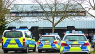 Police cars parked in front of the closed festival hall in Gaggenau, southern Germany, where Turkey's Justice Minister was expected as guest speaker. German authorities blocked rallies by Turkish ministers aimed at promoting a referendum that would expand
