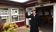 DUP leader Arlene Foster leaves the polling station Brookeborough Primary School after casting her vote in the Northern Ireland Assembly elections on March 2, 2017 in Brookeborough, Northern Ireland. ( Oliver McVeigh - Anadolu Agency )
