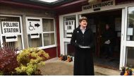 DUP leader Arlene Foster leaves the polling station Brookeborough Primary School after casting her vote in the Northern Ireland Assembly elections on March 2, 2017 in Brookeborough, Northern Ireland. ( Oliver McVeigh - Anadolu Agency ).