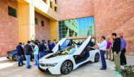 The BMW i8 seen showcased during a lecture and technical presentation at Texas A&M University at Qatar in Education City.