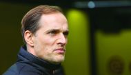 Dortmund's head coach Thomas Tuchel attends the German First division Bundesliga match against  Bayer 04 Leverkusen in Dortmund, on Saturday. Tuchel is hopeful his team will reverse the first leg deficit against Benfica.  