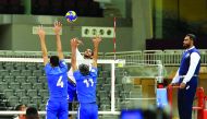 Action from the match between Saudi Arabia's Al Hilal KSA and Dar Kulaib club of Bahrain. Dar Kulaib won 25-20, 25-22, 20-25, 24-26, 15-10.