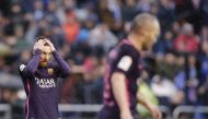 Barcelona's Lionel Messi reacts during the match. REUTERS/Miguel Vidal
