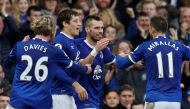 (File Photo) Everton's Morgan Schneiderlin celebrates with teammates. Reuters / Phil Noble 
