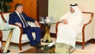 Minister of Economy and Commerce, H E Sheikh Ahmed bin Jassim Al Thani (right) holding talks with Minister of Economy and Trade of Kyrgyzstan Kojoshev Arzybekev.
