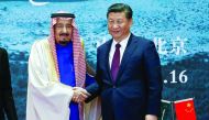 China's President Xi Jinping (right) and The Custodian of the Two Holy Mosques King Salman bin Abdulaziz Al Saud of Saudi Arabia attend the Road to the Arab Republic - the closing ceremony of the artifacts unearthed in Saudi Arabia - at China's National M