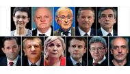 A combination picture shows candidates for the French 2017 presidential election, 1st row L-R : Nathalie Arthaud, France's extreme-left Lutte Ouvriere political party (LO) leader, Francois Asselineau, UPR candidate, Jacques Cheminade, Nicolas Dupont-Aigna