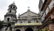 A banner hangs outside a church in the Philippine town of Pateros, Metro Manila, Philippines March 15, 2017. Picture taken March 15, 2017. REUTERS/Erik De Castro
