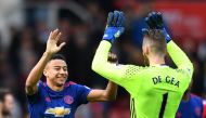Manchester United's Jesse Lingard celebrates after the game with David De Gea. Reuters / Anthony Devlin
