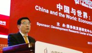 Miao Wei speaks at the China Development Forum in Beijing, China.