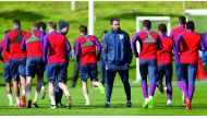 England manager Gareth Southgate (centre) observed during a training session.