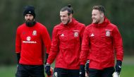 Wales' Joe Ledley, Gareth Bale and Chris Gunter during training. Reuters / Matthew Childs
