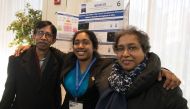 Indrani Das, the Indian-American teen who won the $250,000 Regeneron Science Talent Search prize, is flanked by her parents, Bidyut and Tanima Das. Credit: Society for Science & the Public/Via IANS
