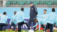 Qatar players training udner the watchful eyes of coach Jorge Fossati on the eve of the FIFA 2018 World Cup qualifying match against Uzbekistan in Tashkent.  