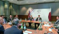 Prime Minister and Interior Minister H E Sheikh Abdullah bin Nasser bin Khalifa Al Thani and British Prime Minister Theresa May at a round table meeting with Qatari businessmen in Birmingham, yesterday.