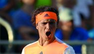 Alexander Zverev of Germany celebrates after winning a game against Stan Wawrinka of Switzerland at Crandon Park Tennis Center in Key Biscayne, Florida on Tuesday.